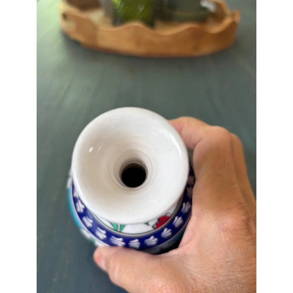 Handmade Turkish Ceramic Bud Vase Iznik Floral Hand Painted Pottery 6.25in